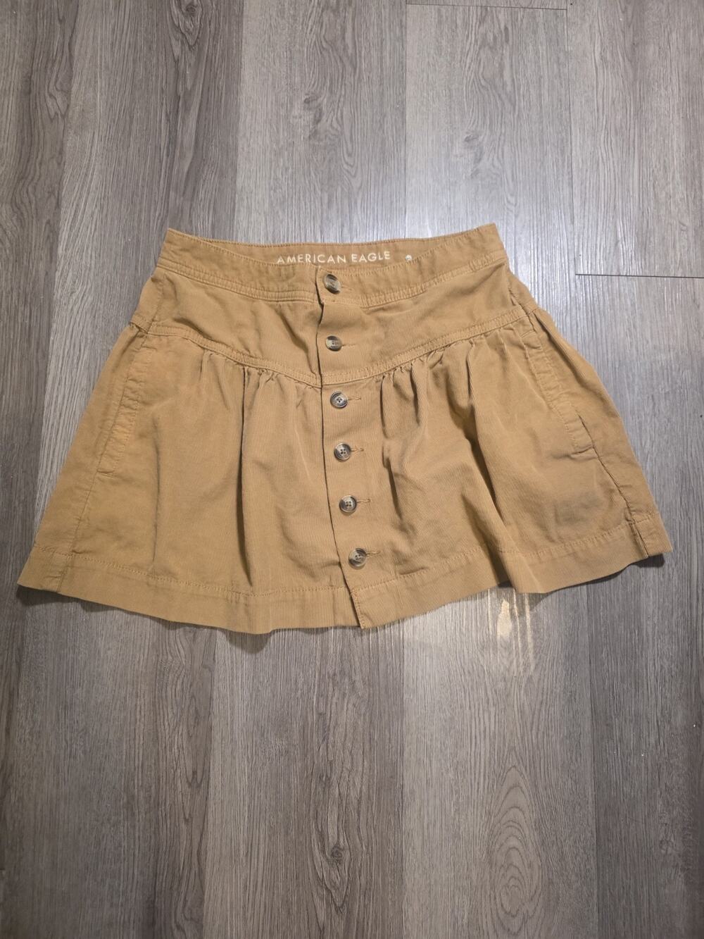 American Eagle Outfitters Mini Skirt Women's Size 4 Tan Corduroy Button Front Pl